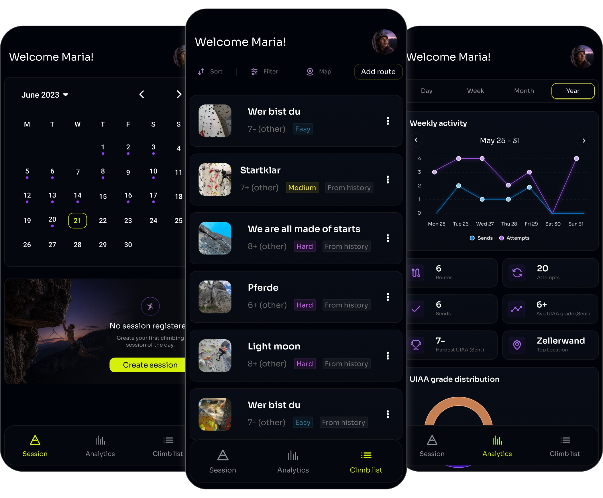 Climbing Progress Tracker product screens
